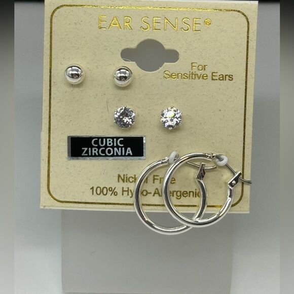 Ear Sense Set of 3 Silver 1 Hoop and 2 Stud Earrings - Picture 1 of 3